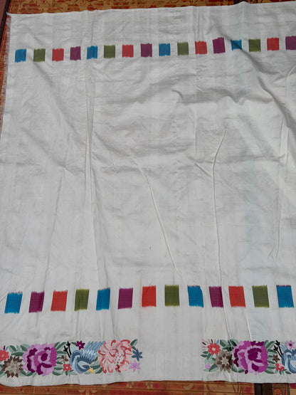 Pure Silk Ikat With Hand Embroided Parsi Work Saree
