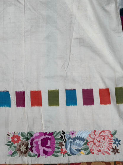 Pure Silk Ikat With Hand Embroided Parsi Work Saree