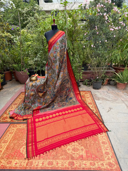 Pure Silk Handwoven Gadwal silk With Penkalamkari Saree