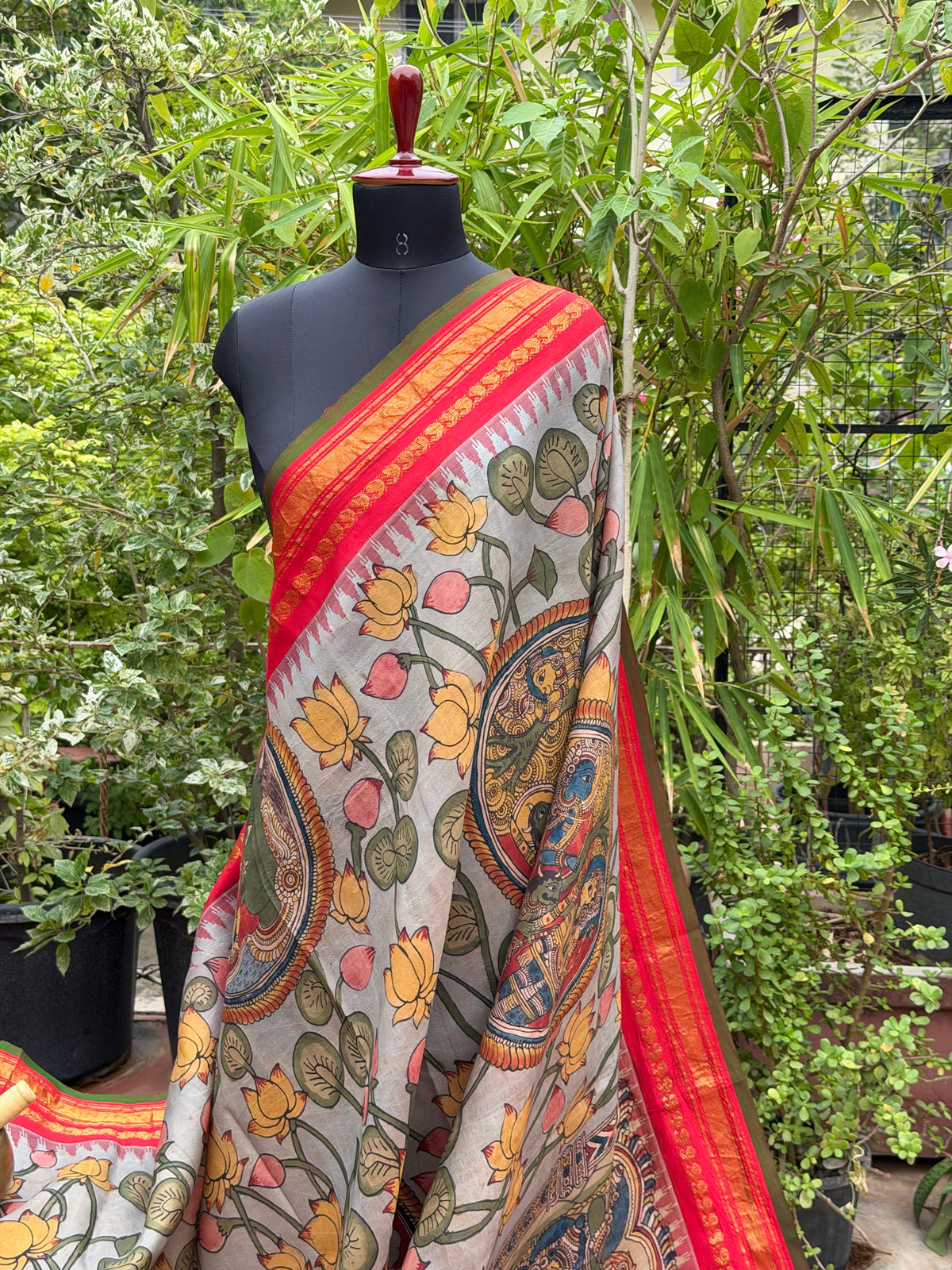 Pure Silk Handwoven Gadwal silk With Penkalamkari Saree