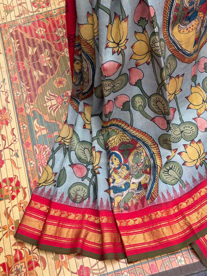 Pure Silk Handwoven Gadwal silk With Penkalamkari Saree