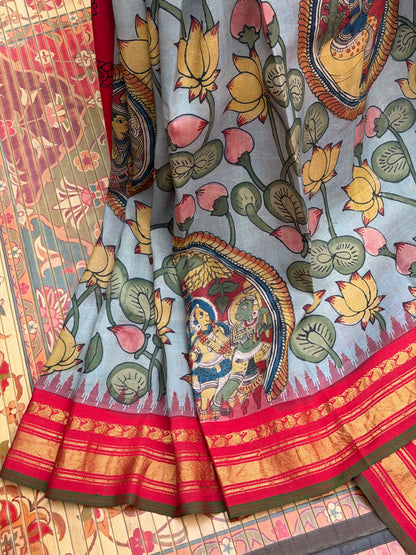 Pure Silk Handwoven Gadwal silk With Penkalamkari Saree