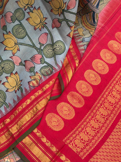 Pure Silk Handwoven Gadwal silk With Penkalamkari Saree