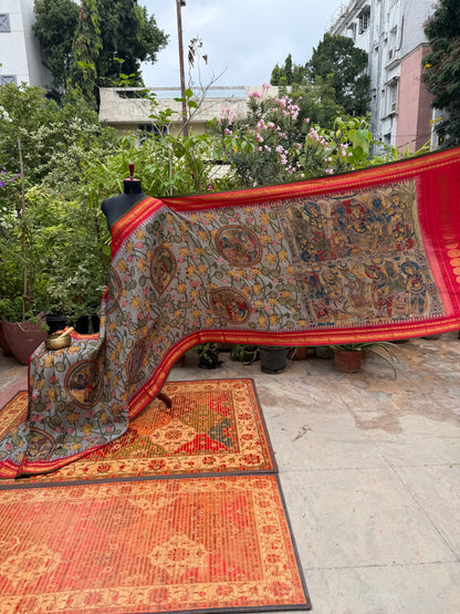 Pure Silk Handwoven Gadwal silk With Penkalamkari Saree