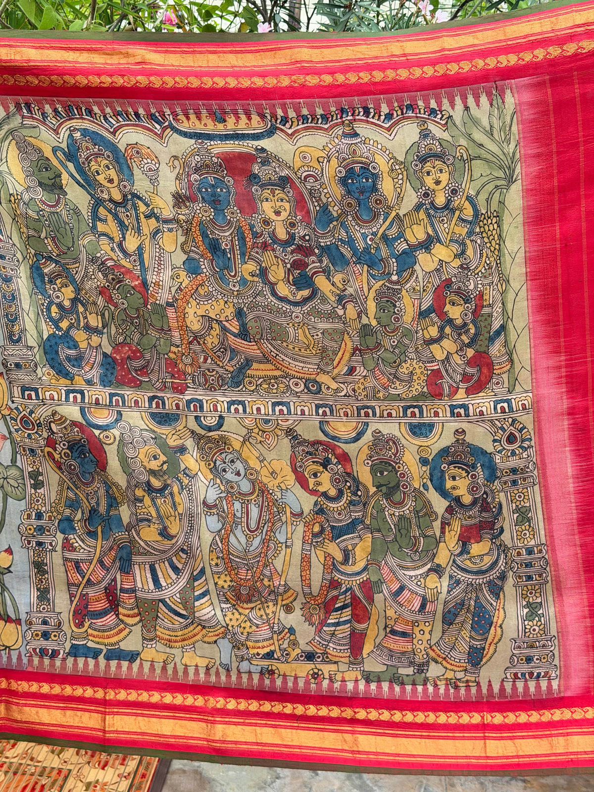 Pure Silk Handwoven Gadwal silk With Penkalamkari Saree