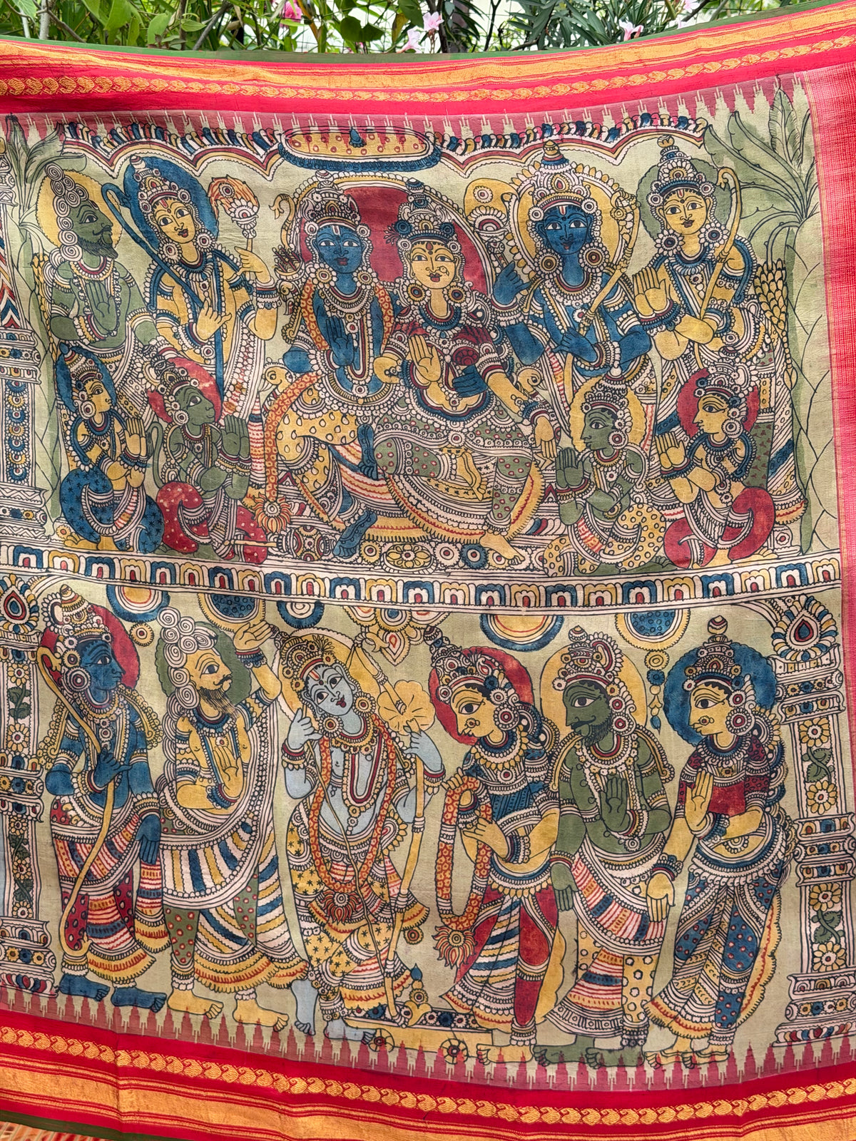Pure Silk Handwoven Gadwal silk With Penkalamkari Saree
