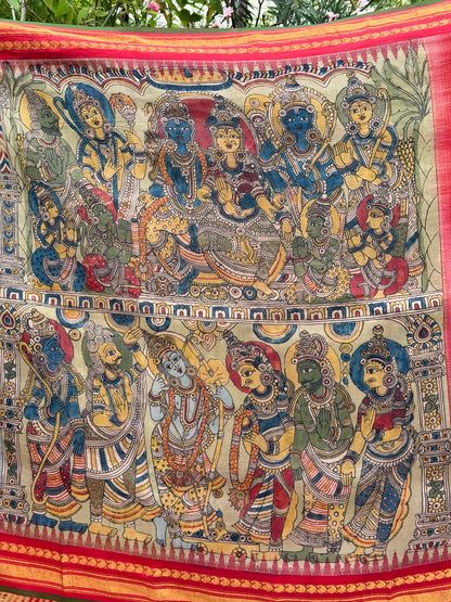Pure Silk Handwoven Gadwal silk With Penkalamkari Saree