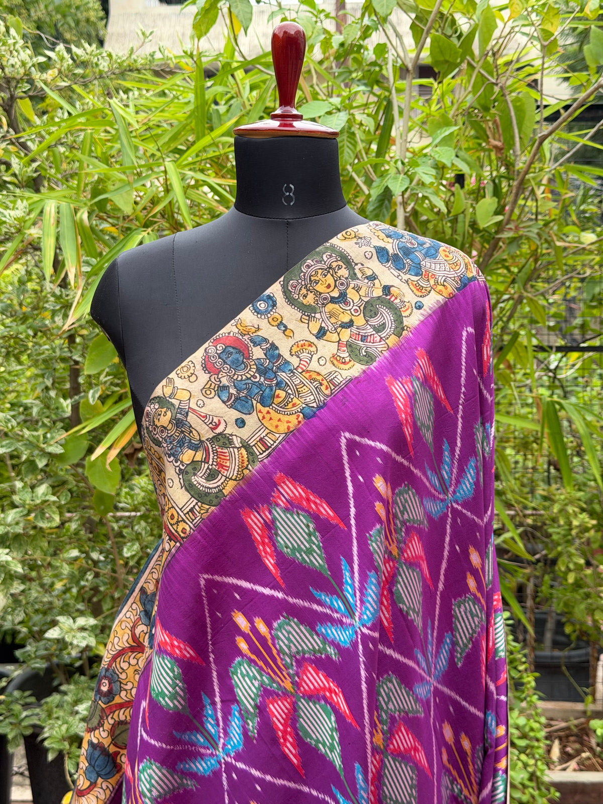 Pure Silk Handwoven Ikkat With Penkalamkari saree