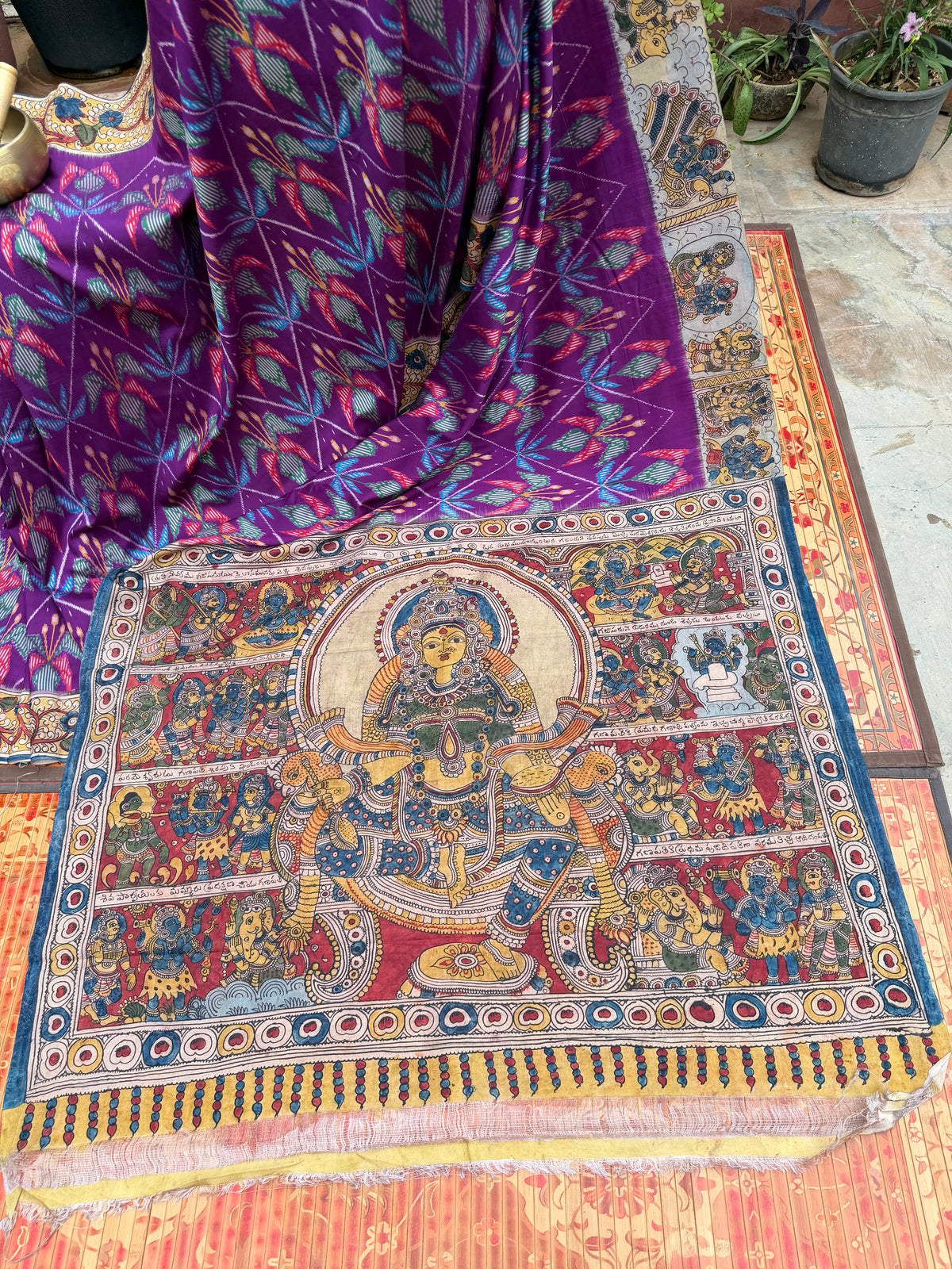 Pure Silk Handwoven Ikkat With Penkalamkari saree