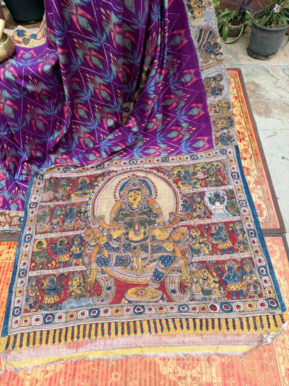 Pure Silk Handwoven Ikkat With Penkalamkari saree