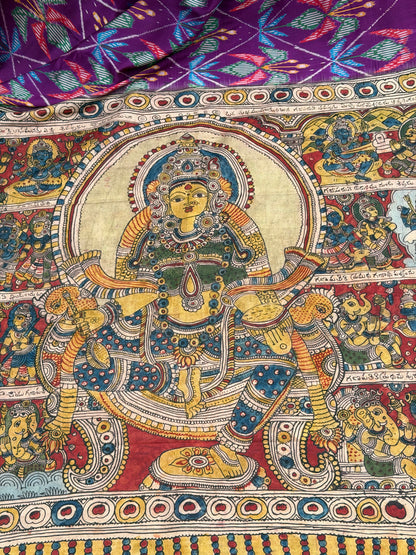 Pure Silk Handwoven Ikkat With Penkalamkari saree