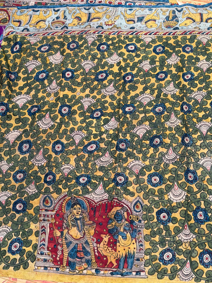 Pure Silk Handwoven Ikkat With Penkalamkari saree