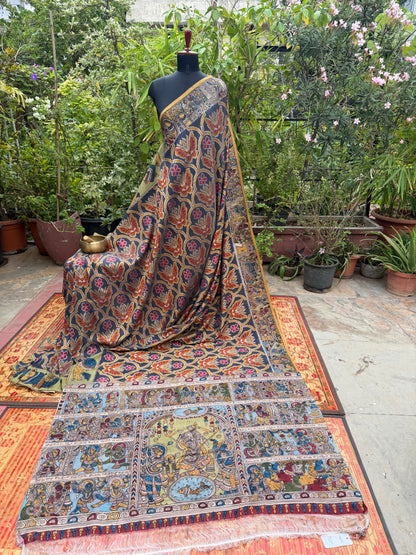 Pure Silk handwoven Ikka With Penkalamkari saree