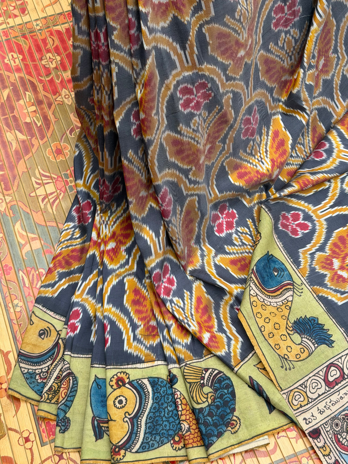 Pure Silk handwoven Ikka With Penkalamkari saree