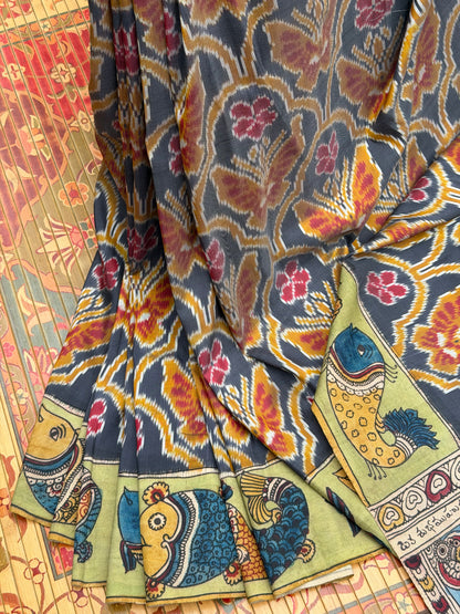 Pure Silk handwoven Ikka With Penkalamkari saree