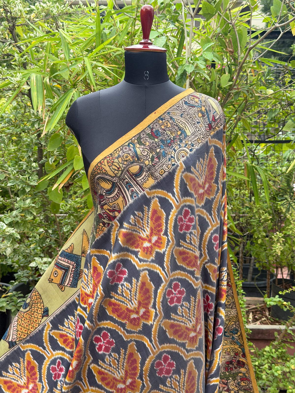 Pure Silk handwoven Ikka With Penkalamkari saree