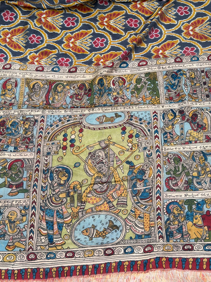 Pure Silk handwoven Ikka With Penkalamkari saree