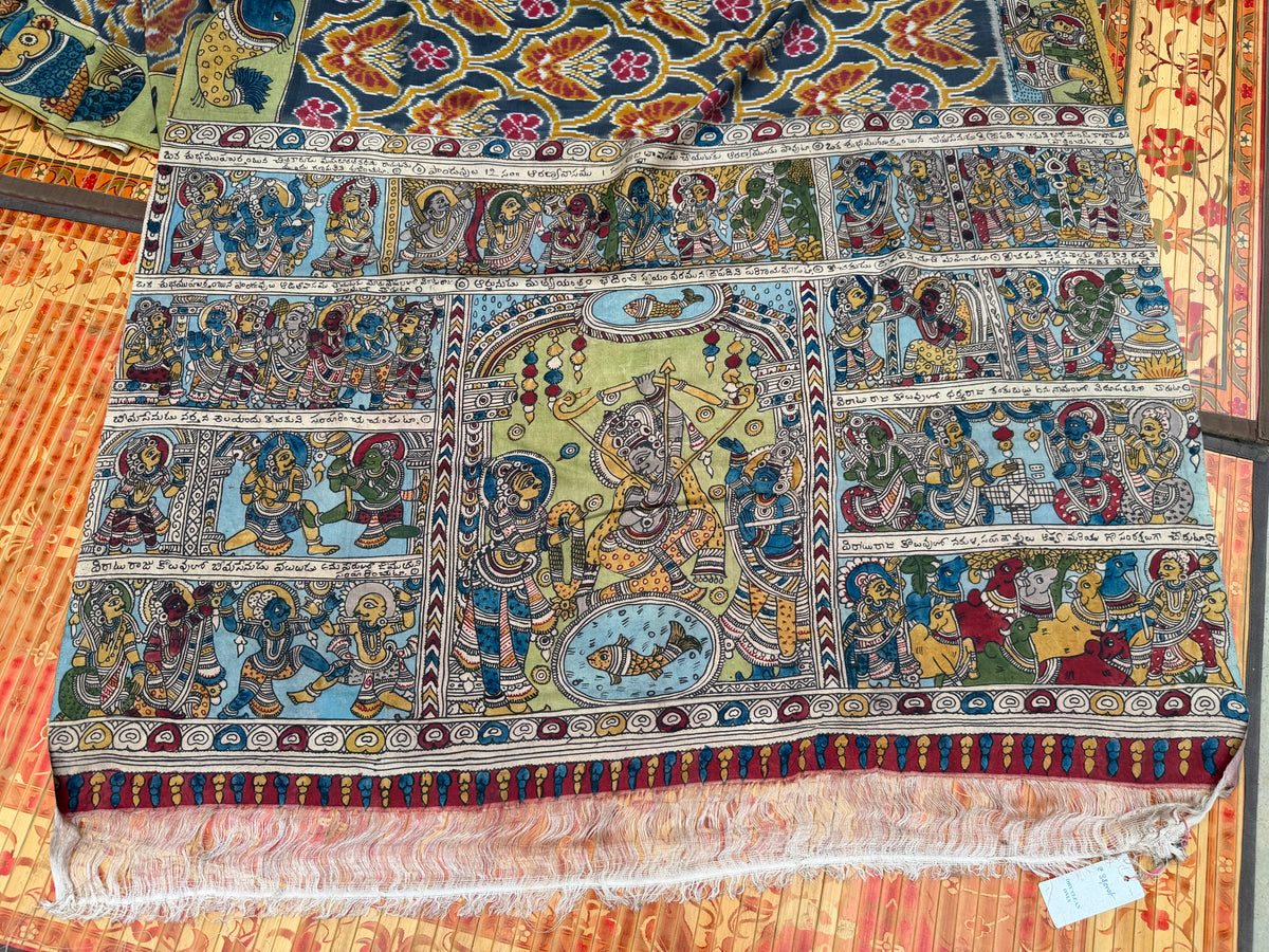 Pure Silk handwoven Ikka With Penkalamkari saree