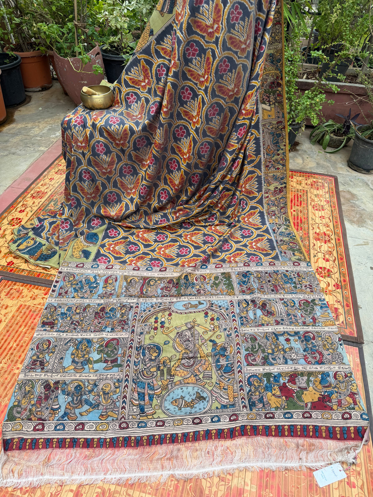 Pure Silk handwoven Ikka With Penkalamkari saree