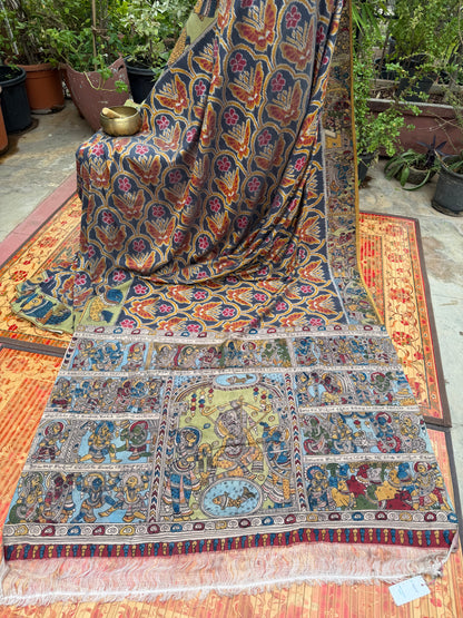 Pure Silk handwoven Ikka With Penkalamkari saree