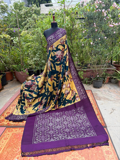 Pure Silk Handwoven Ikkat With Penkalamakri Saree