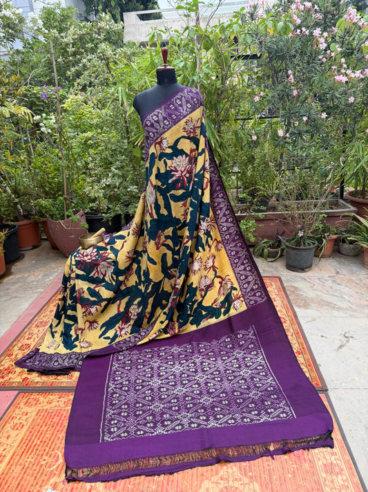 Pure Silk Handwoven Ikkat With Penkalamakri Saree