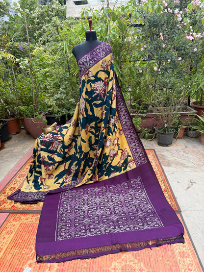 Pure Silk Handwoven Ikkat With Penkalamakri Saree