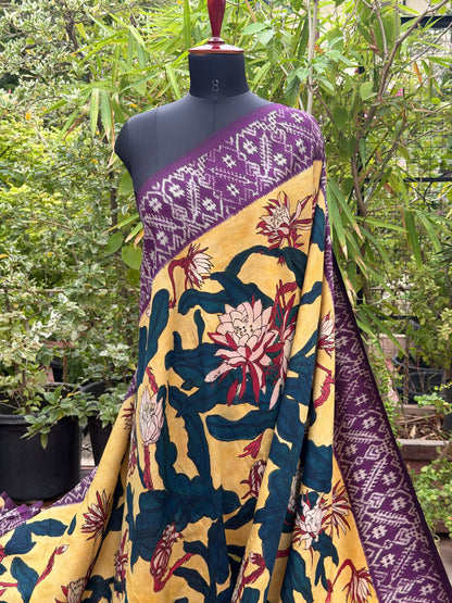 Pure Silk Handwoven Ikkat With Penkalamakri Saree