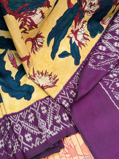 Pure Silk Handwoven Ikkat With Penkalamakri Saree