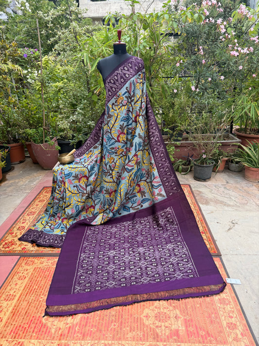 Pure Silk Handwoven Ikkat With Penkalamkari Saree