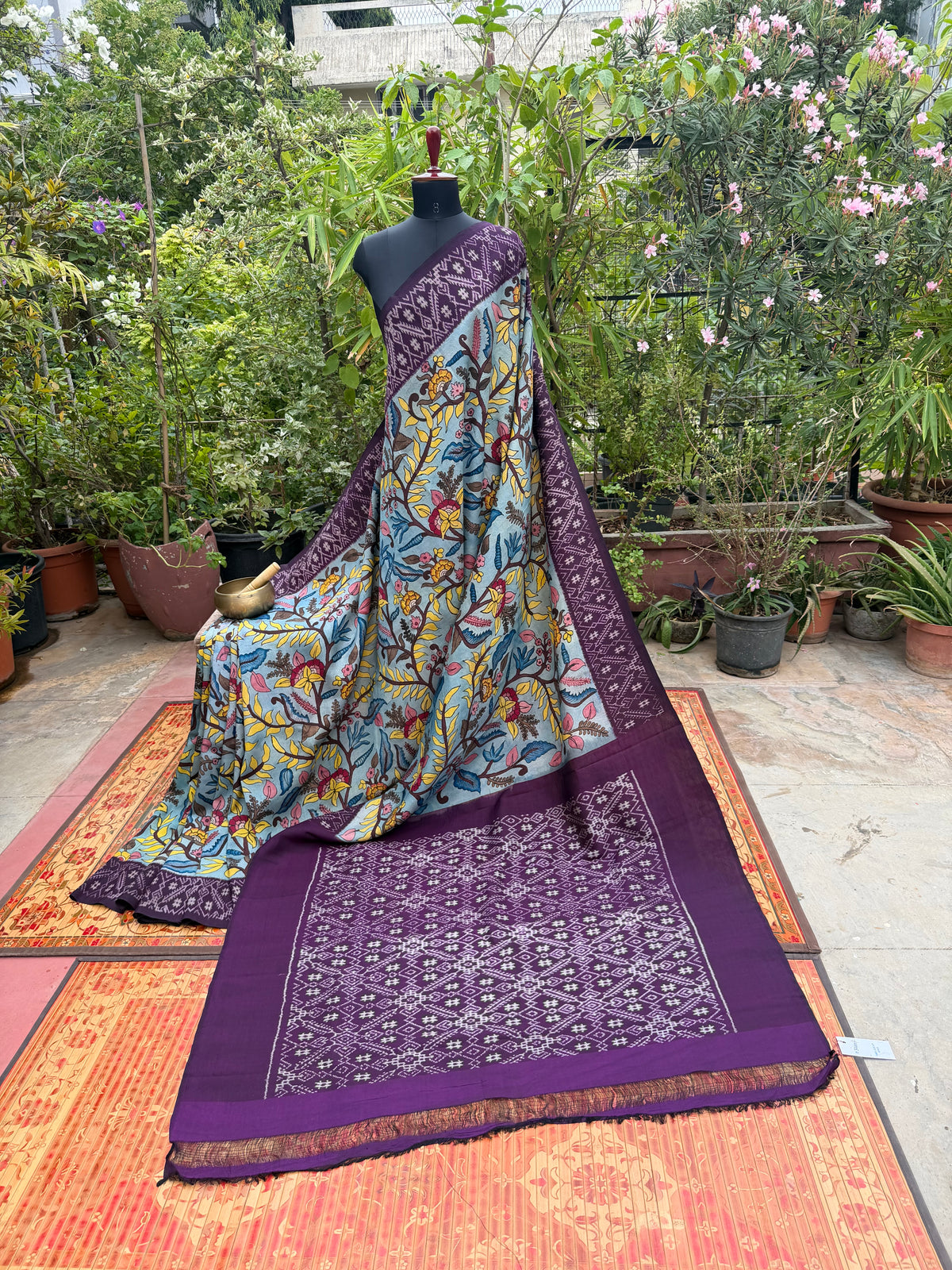 Pure Silk Handwoven Ikkat With Penkalamkari Saree