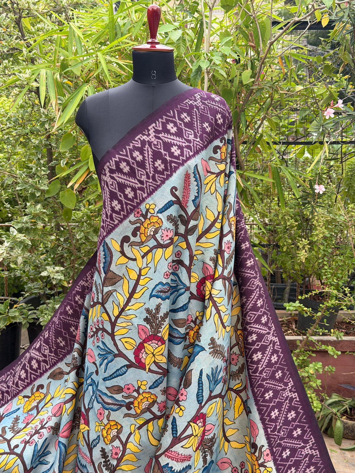 Pure Silk Handwoven Ikkat With Penkalamkari Saree