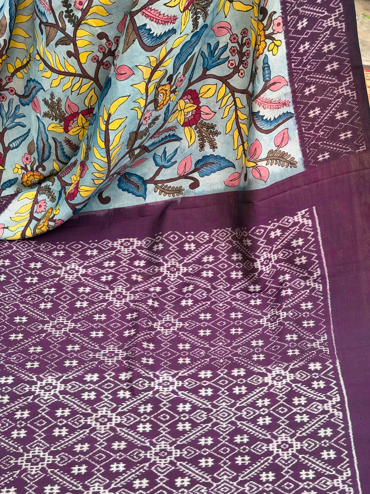 Pure Silk Handwoven Ikkat With Penkalamkari Saree