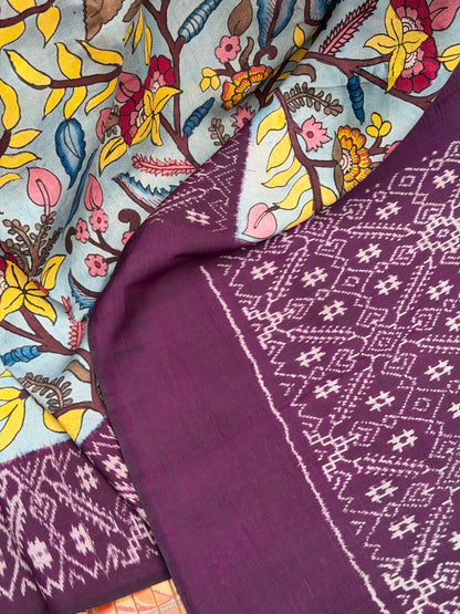 Pure Silk Handwoven Ikkat With Penkalamkari Saree