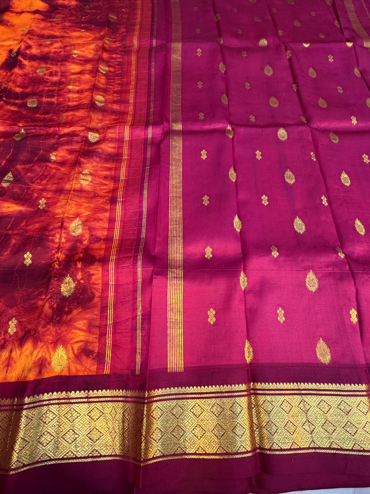Shibori on pure silk handwoven Kanjeevaram saree
