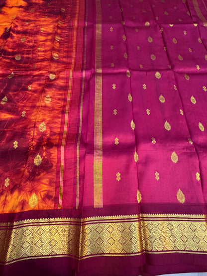 Shibori on pure silk handwoven Kanjeevaram saree