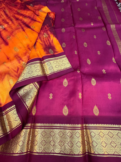 Shibori on pure silk handwoven Kanjeevaram saree