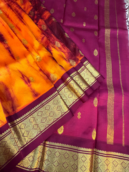 Shibori on pure silk handwoven Kanjeevaram saree