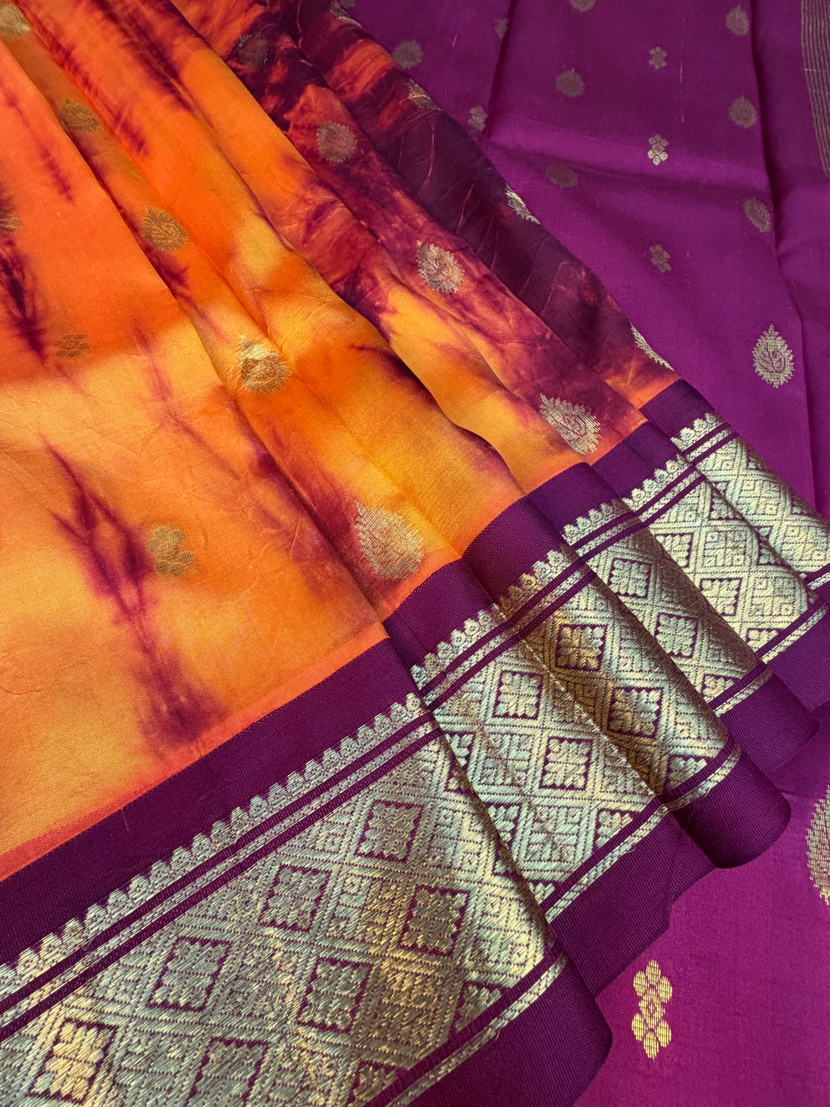 Shibori on pure silk handwoven Kanjeevaram saree