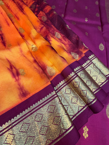 Shibori on pure silk handwoven Kanjeevaram saree