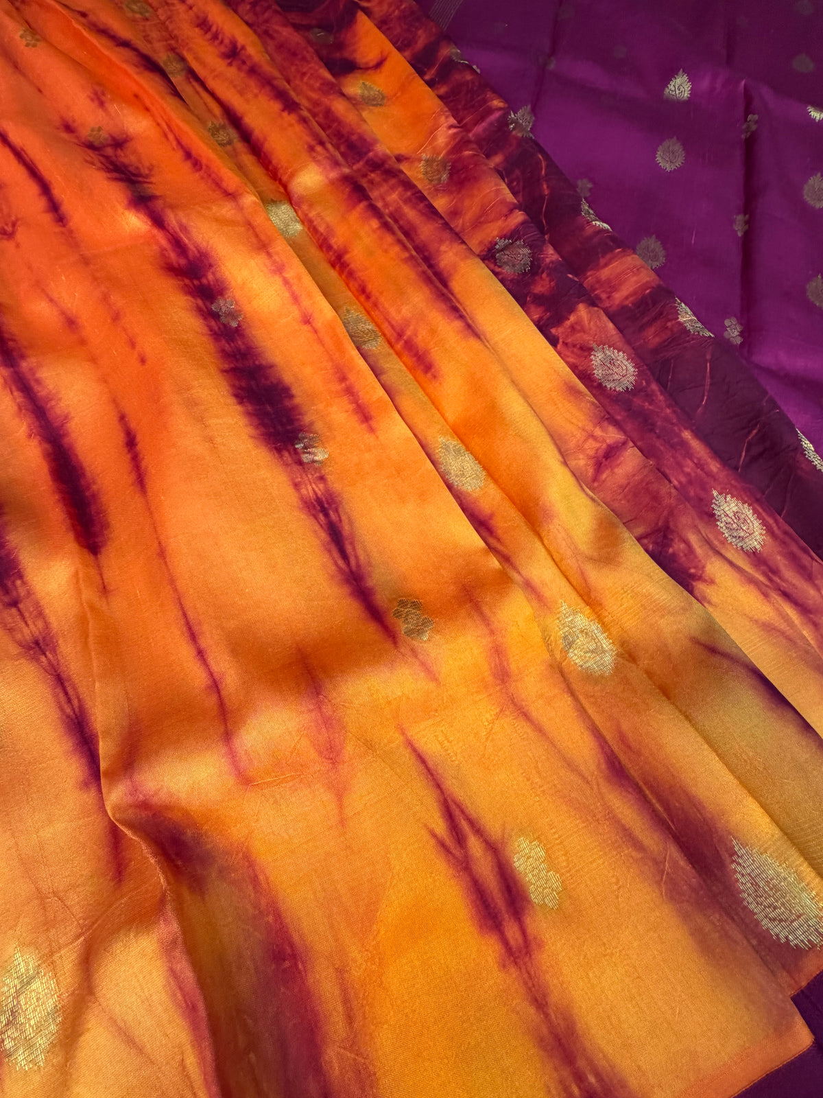 Shibori on pure silk handwoven Kanjeevaram saree