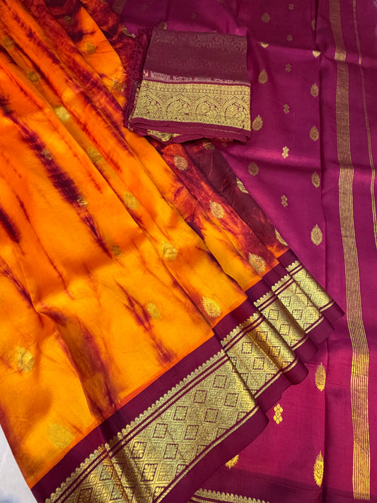 Shibori on pure silk handwoven Kanjeevaram saree