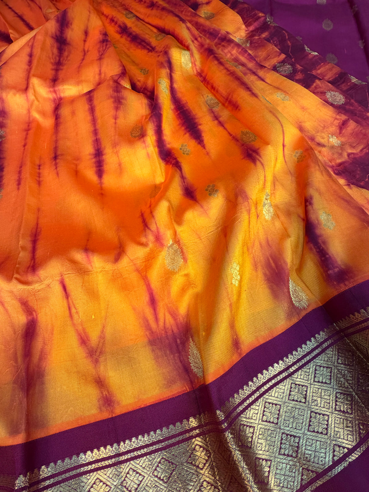 Shibori on pure silk handwoven Kanjeevaram saree