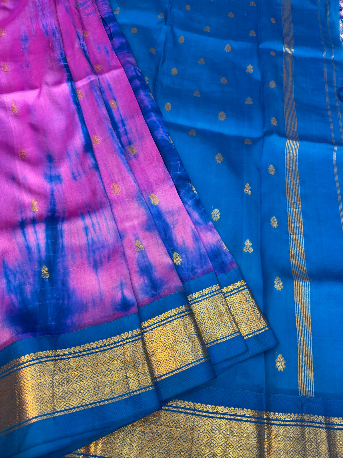 Shibori on pure silk handwoven Kanjeevaram saree