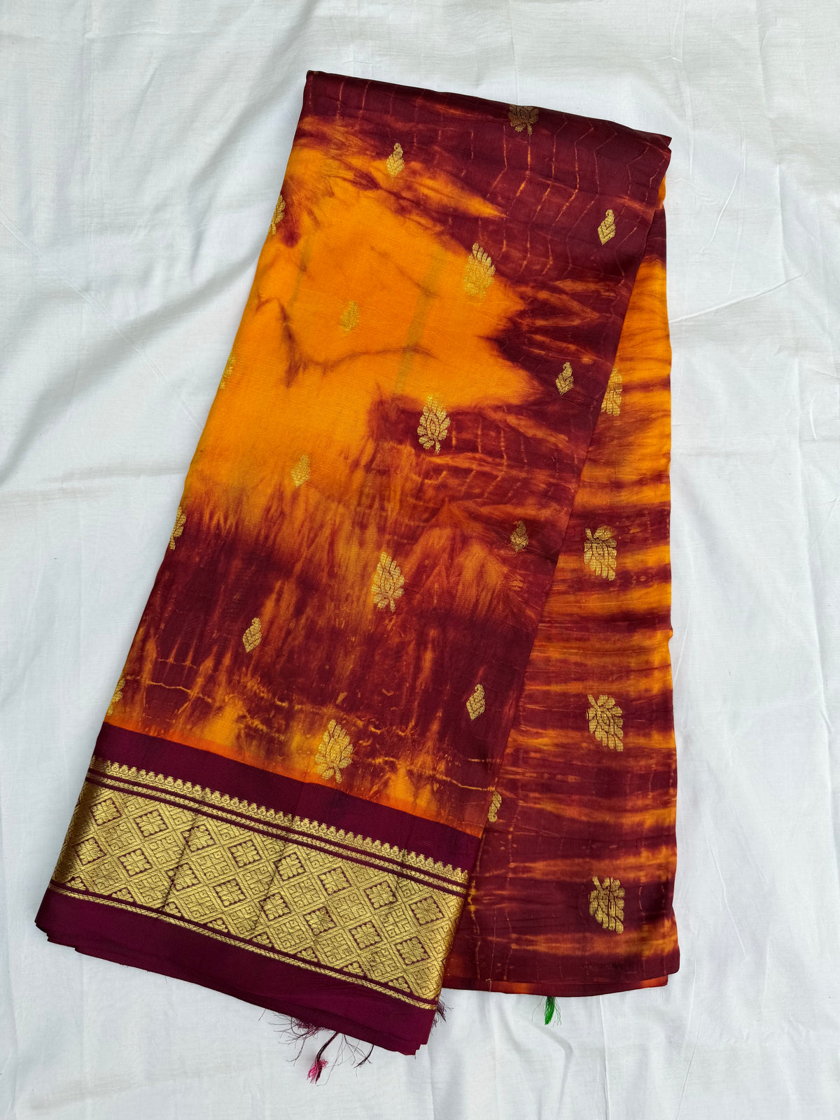 Shibori on pure silk handwoven Kanjeevaram saree