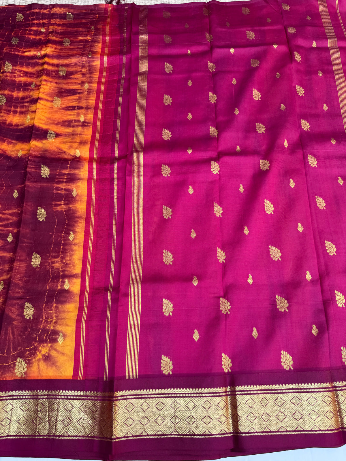 Shibori on pure silk handwoven Kanjeevaram saree