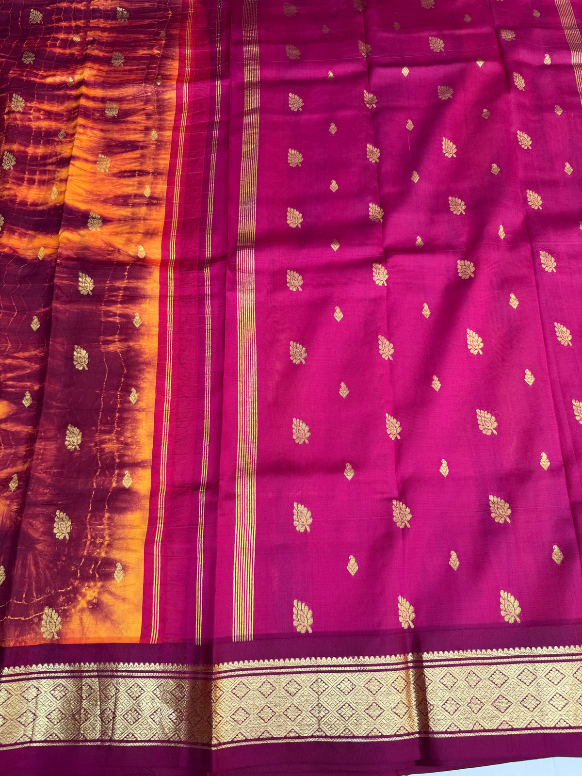 Shibori on pure silk handwoven Kanjeevaram saree