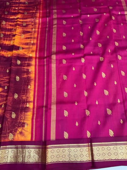 Shibori on pure silk handwoven Kanjeevaram saree