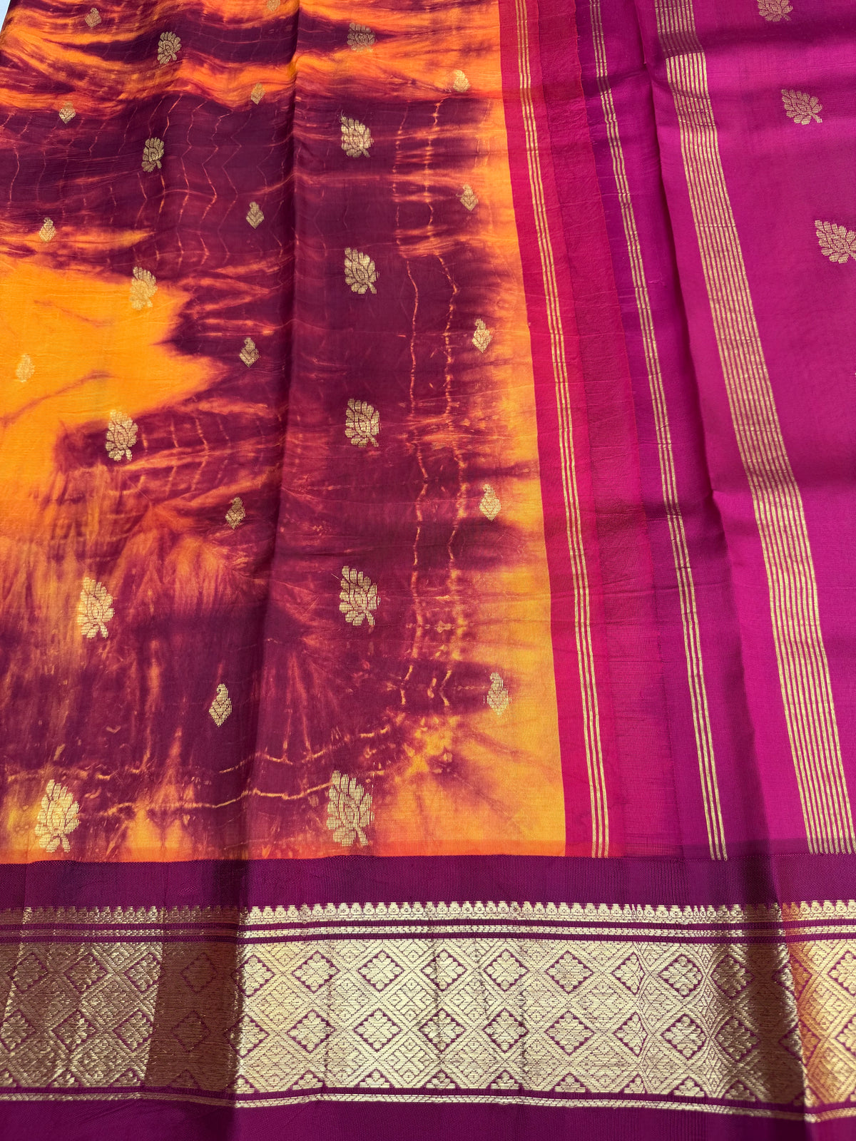 Shibori on pure silk handwoven Kanjeevaram saree