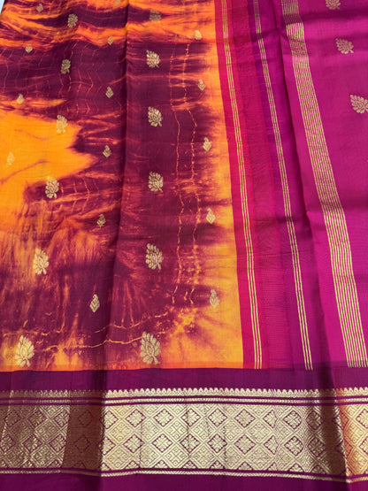 Shibori on pure silk handwoven Kanjeevaram saree